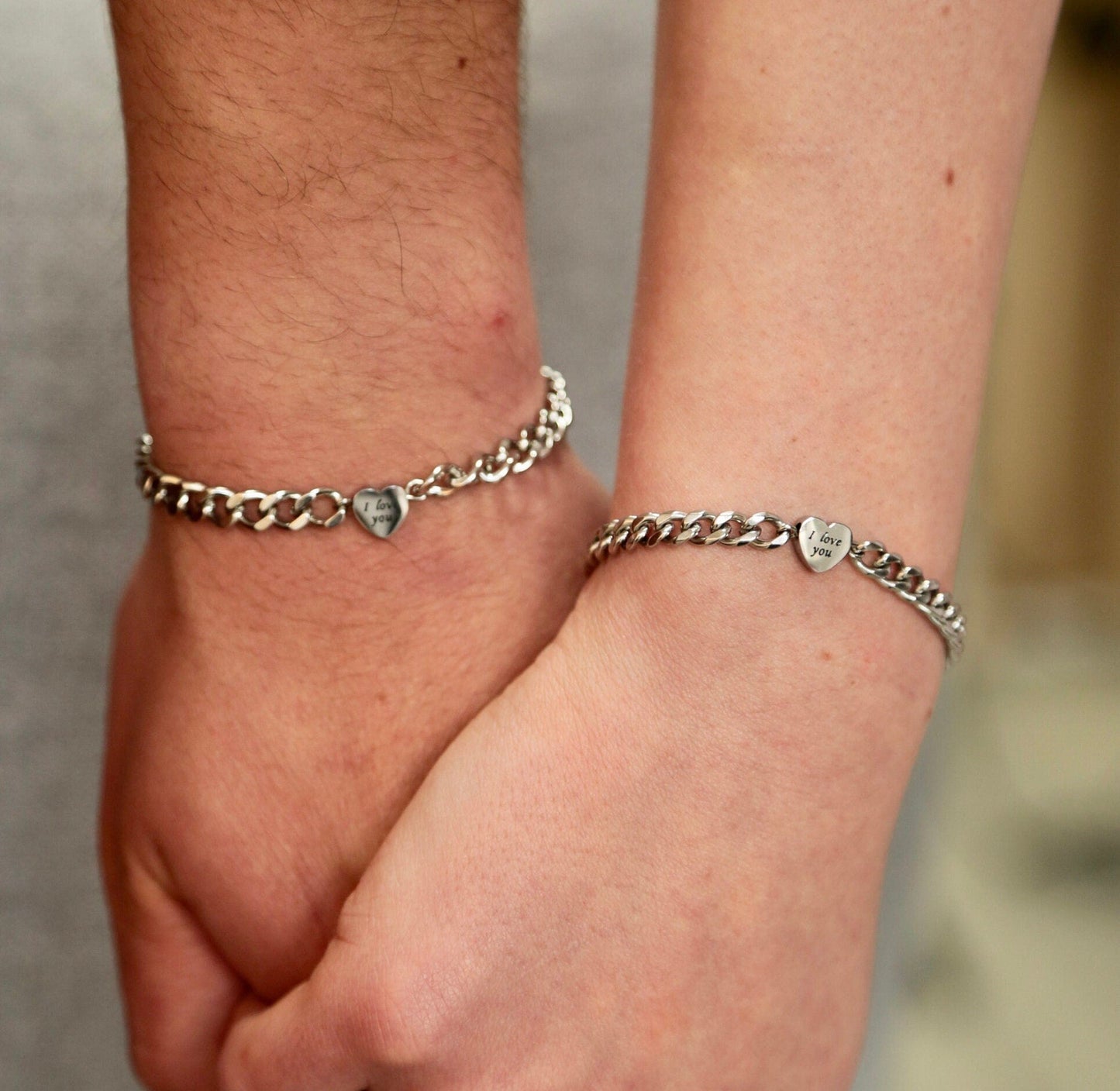 Couple Bracelets with engraved Hearts "I love you", Matching Jewelry, Gift for Lovers, Friendship, Husband Wife, His and Hers Bracelets - LoveBrasleT - Couple Gift Store