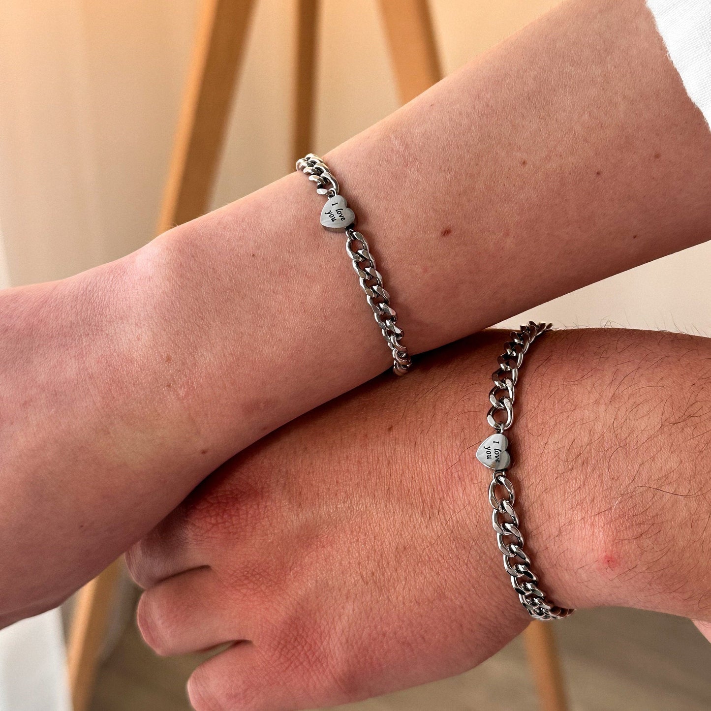 Couple Bracelets with engraved Hearts "I love you", Matching Jewelry, Gift for Lovers, Friendship, Husband Wife, His and Hers Bracelets - LoveBrasleT - Couple Gift Store