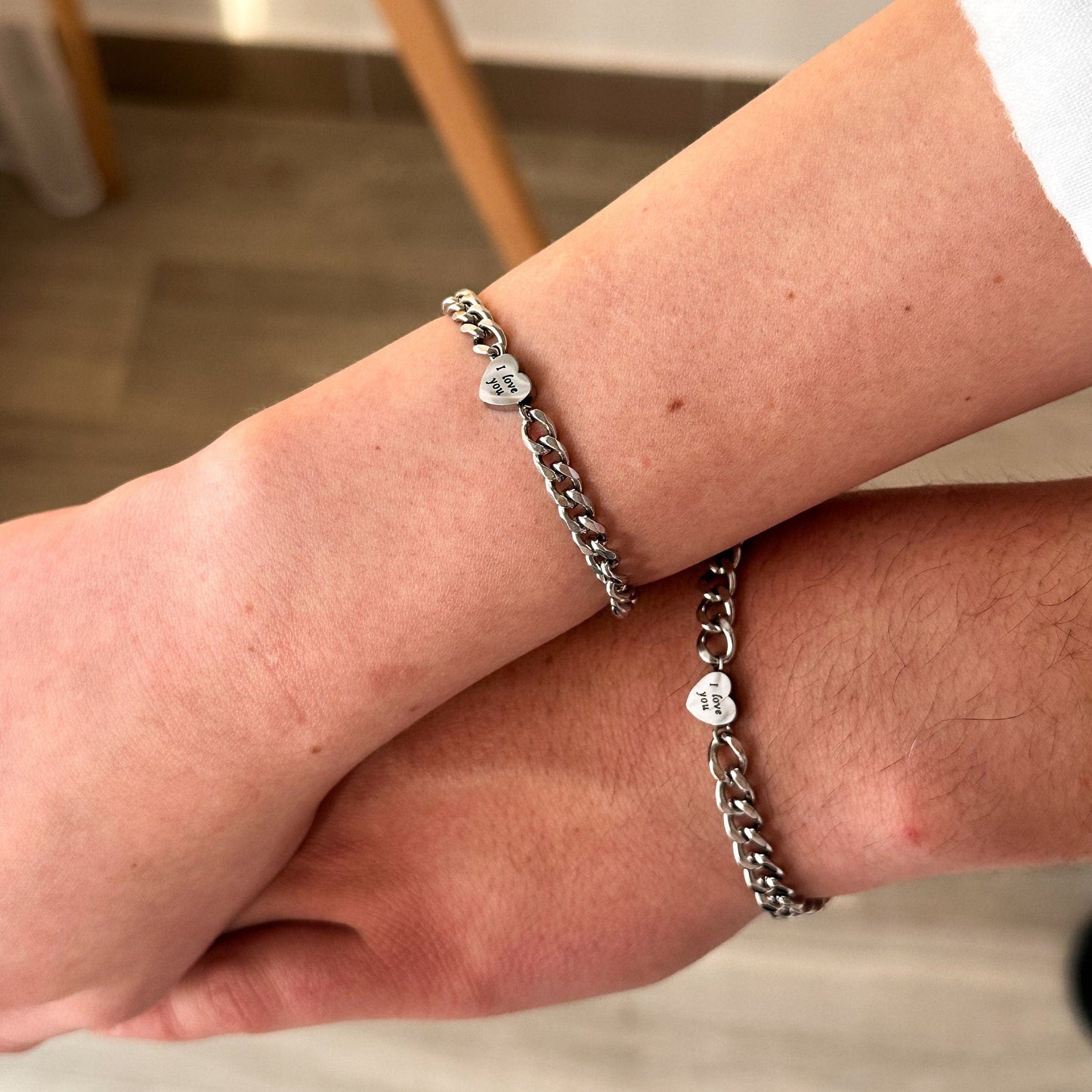 Couple Bracelets with engraved Hearts "I love you", Matching Jewelry, Gift for Lovers, Friendship, Husband Wife, His and Hers Bracelets - LoveBrasleT - Couple Gift Store