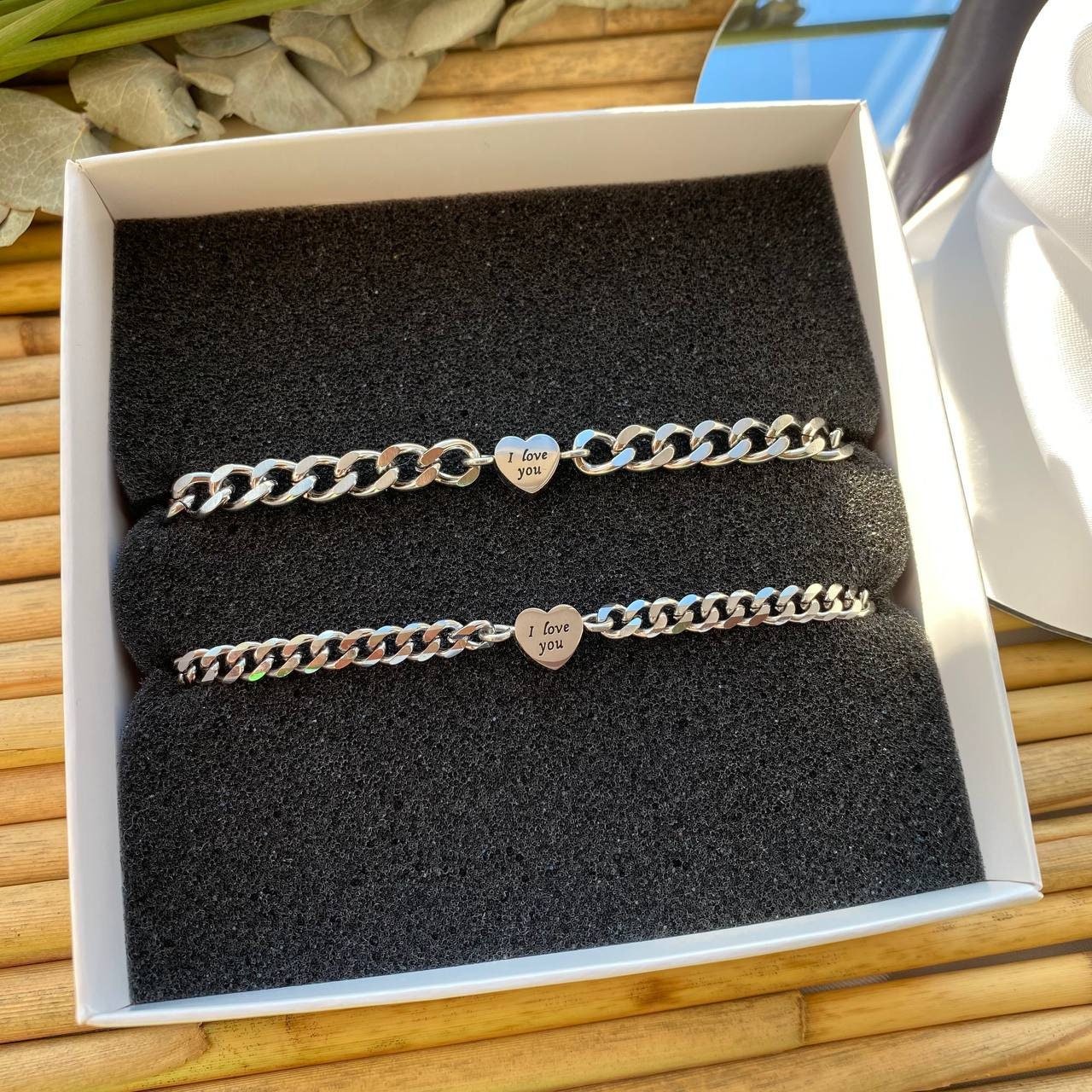Couple Bracelets with Hearts "I love you" | Handmade Matching Engraved Bracelet, His & Hers Jewelry, Anniversary Gift for Him and for Her - LoveBrasleT - Couple Gift Store