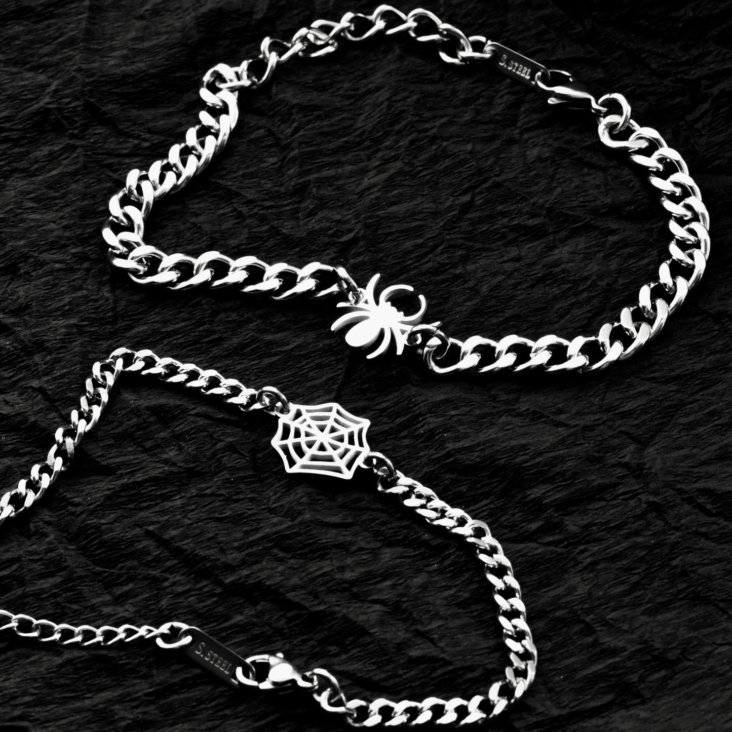 Couple Bracelets with Spider Web charms, Matching Cobweb Magnetic Bracelet, His and Hers Bracelets, Custom Gift Halloween, Handmade Jewelry - LoveBrasleT - Couple Gift Store