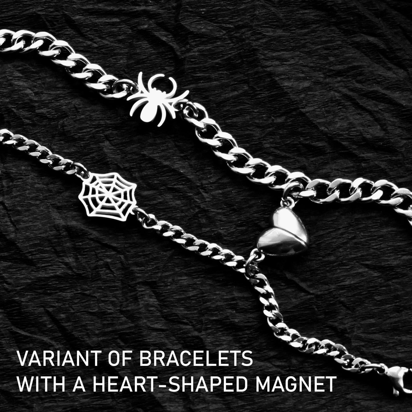 Couple Bracelets with Spider Web charms, Matching Cobweb Magnetic Bracelet, His and Hers Bracelets, Custom Gift Halloween, Handmade Jewelry - LoveBrasleT - Couple Gift Store