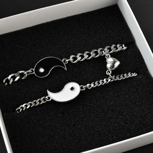 Couple Bracelets with Yin - Yang connectors and Heart Magnets | Gift for Couples, Gift for Her, Gift for Him, His and Hers Bracelets, Set of 2 - LoveBrasleT – Matching Couples Gift Store
