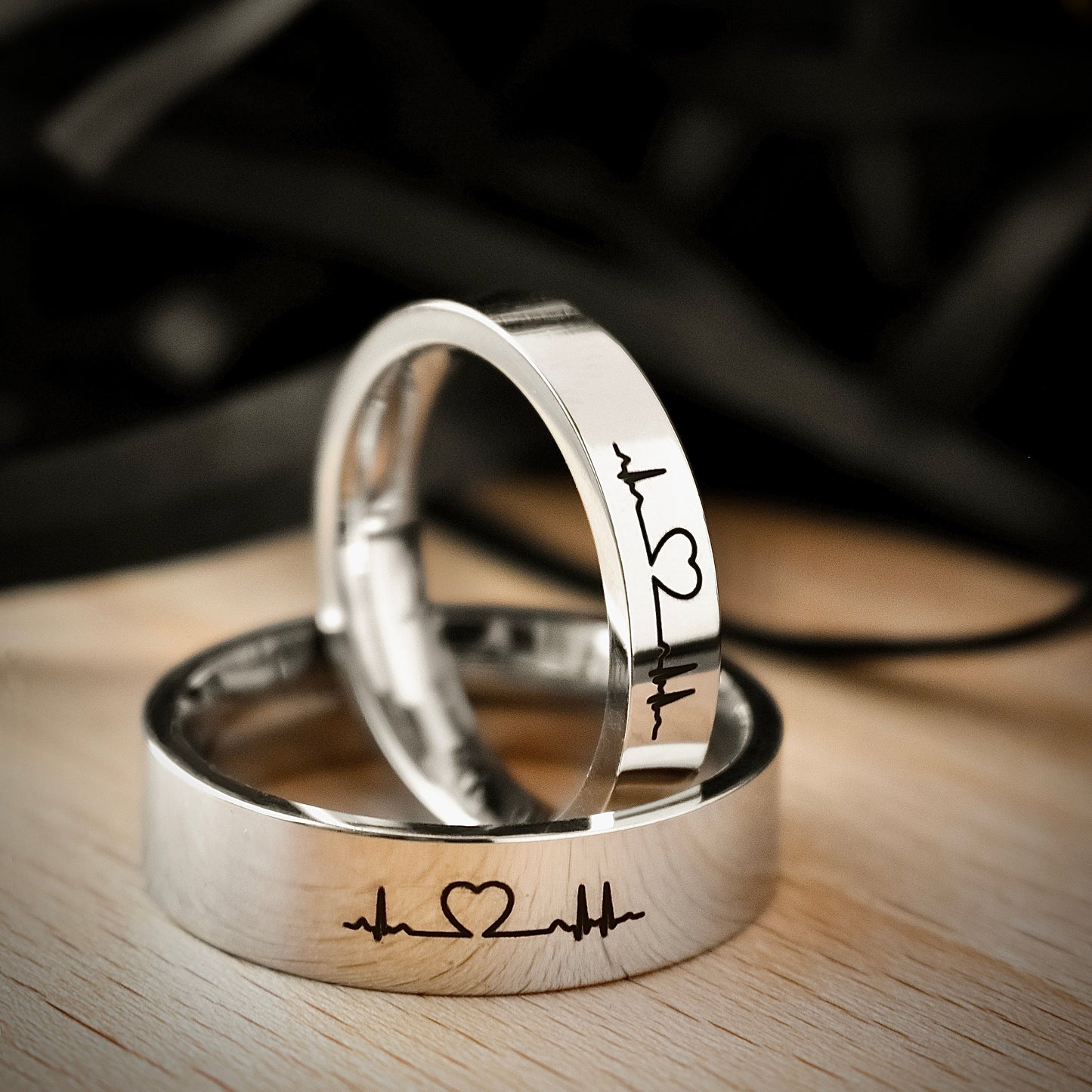 Couple Rings Heart Cardiogram, Personalized His and Hers gift, Matching custom ring set, Promise Rings are fade resistant and waterproof! - LoveBrasleT – Matching Couples Gift Store