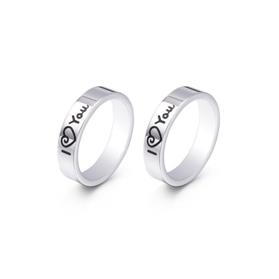 Couple Rings "I love you" engraving, Matching Gift for Couples, Lovers, boyfriend, girlfriend, Set of 2 Friendship - relationship ring set - LoveBrasleT - Couple Gift Store