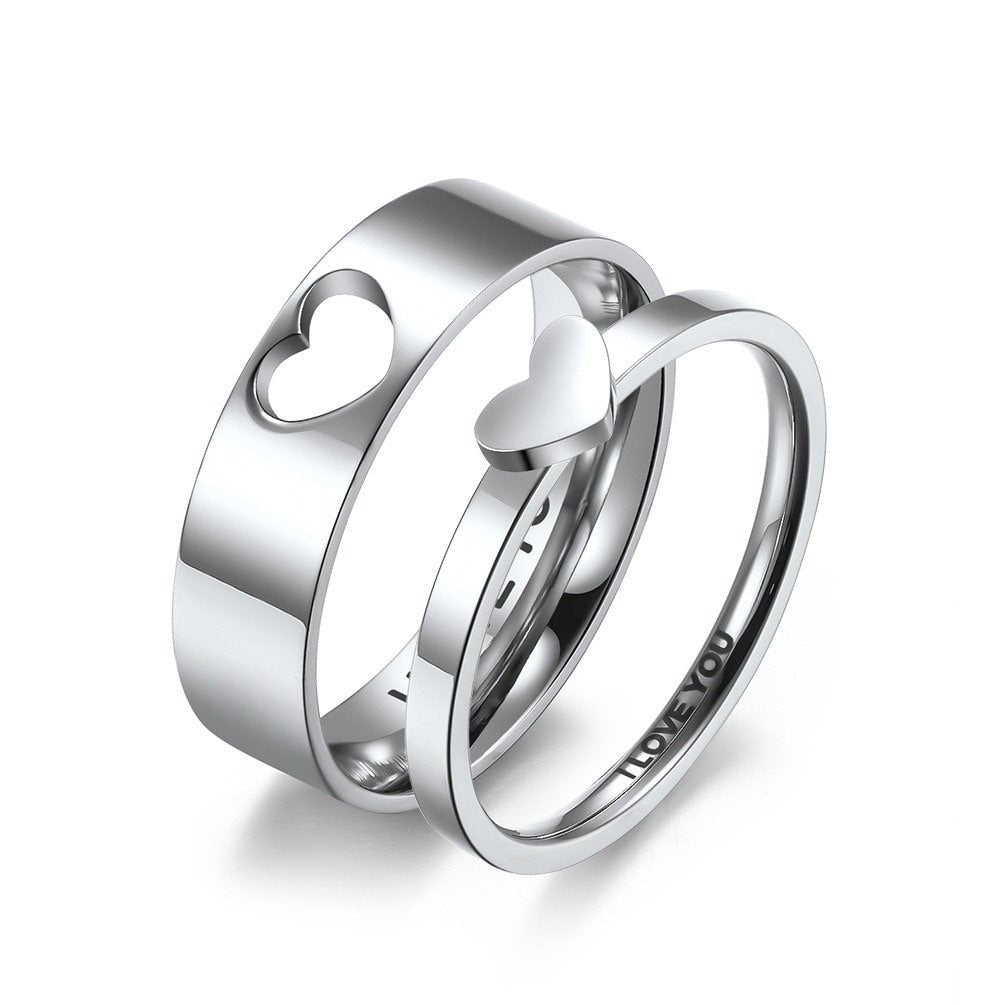 Couple Rings with Cut - out Hearts and Internal engraving I LOVE YOU(stainless steel) Gift for Couples, boyfriend, girlfriend, couple ring set - LoveBrasleT - Couple Gift Store