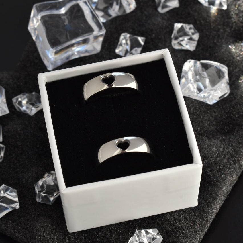 Couple Rings with Cut - out Hearts, Gift for Couples Friend, Matching custom ring set, Promise Rings are fade resistant and waterproof! - LoveBrasleT - Couple Gift Store
