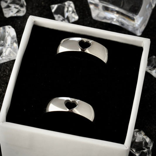 Couple Rings with Cut - out Hearts, Gift for Couples Friend, Matching custom ring set, Promise Rings are fade resistant and waterproof! - LoveBrasleT – Matching Couples Gift Store