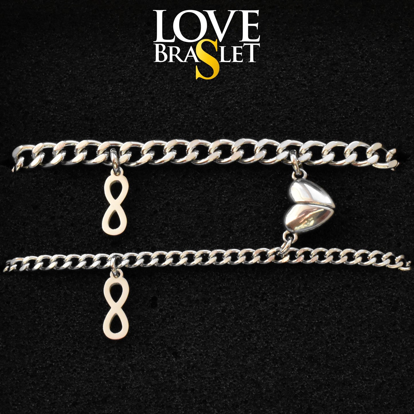 Couples Bracelet charms Infinity Symbols and Magnetic Heart, Gift Matching Bracelets, Relationship, Husband Wife, His & Hers Jewelry, BFF - LoveBrasleT - Couple Gift Store