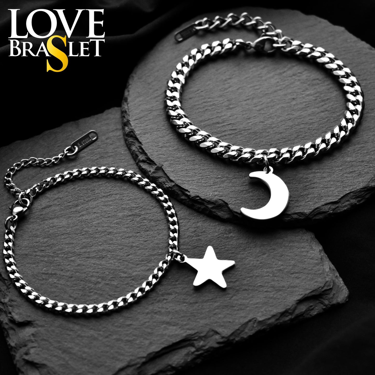 Couples Bracelets with Moon and Star charms, Magnetic Heart Matching Jewelry, His and Hers Bracelets, Couples Gift, Friendship, Relationship - LoveBrasleT - Couple Gift Store