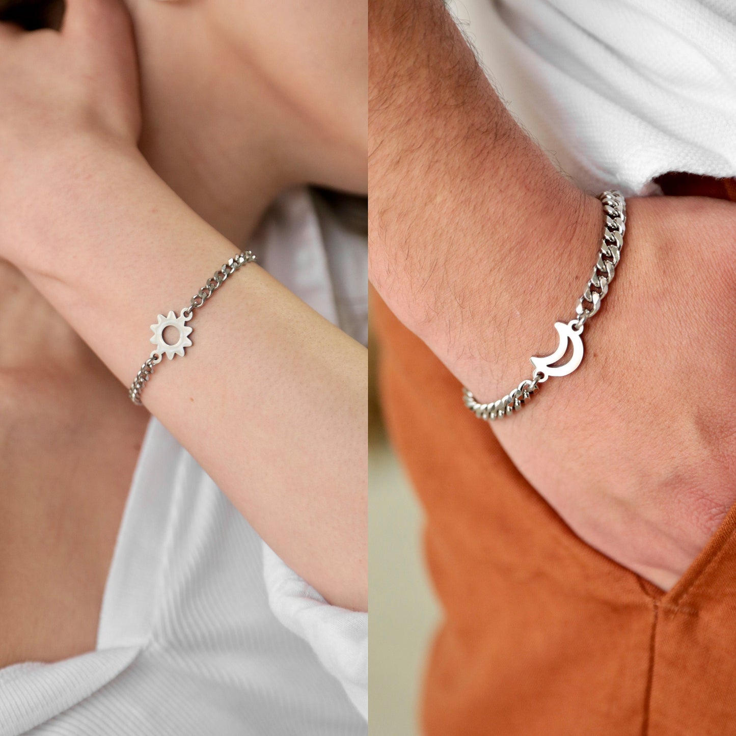 Couples Bracelets with Sun and Moon connectors, His and Hers Bracelets, Set of 2 Handmade matching Bracelets, Best gifts for Him and Her - LoveBrasleT - Couple Gift Store