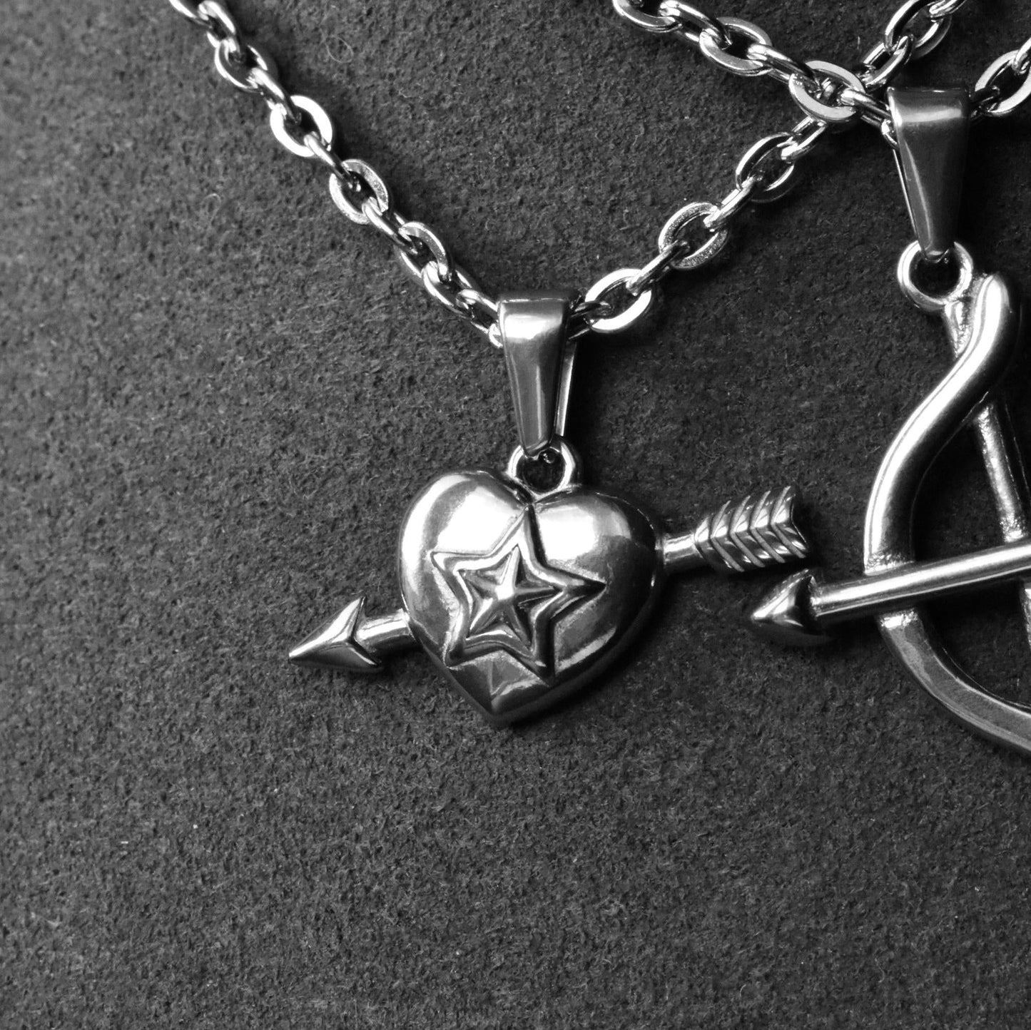 Cupids Bow and Arrow Heart Couple Necklace Set of 2, Gift for Couples, His & Hers Necklace, Silver Matching Necklace, Gifts for Her and Him - LoveBrasleT - Couple Gift Store