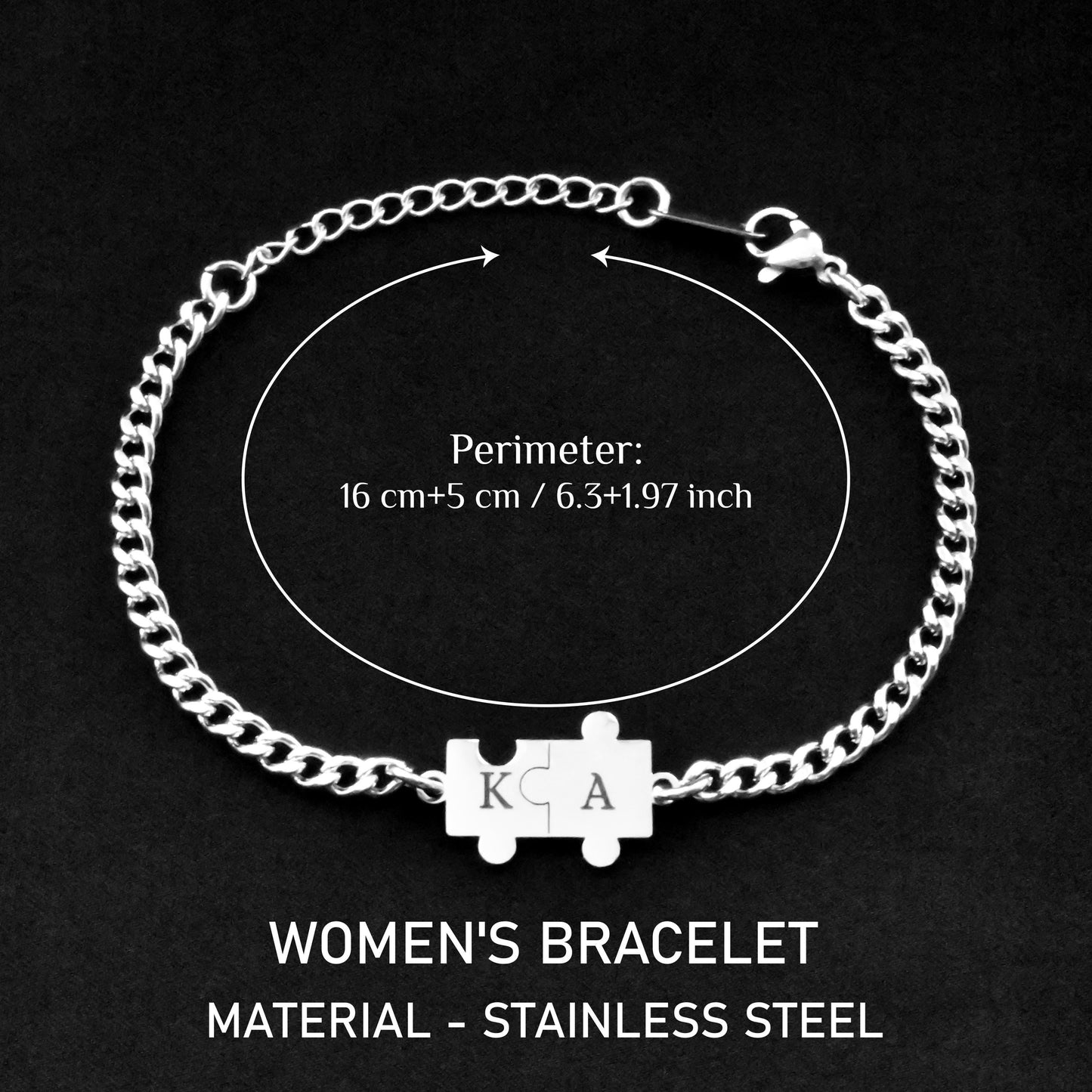 Custom Puzzle Couple Bracelets Initials, Personalized Matching set Bracelet, Engraving Letter, Gift for Couples, Gift His and Hers Jewelry - LoveBrasleT - Couple Gift Store