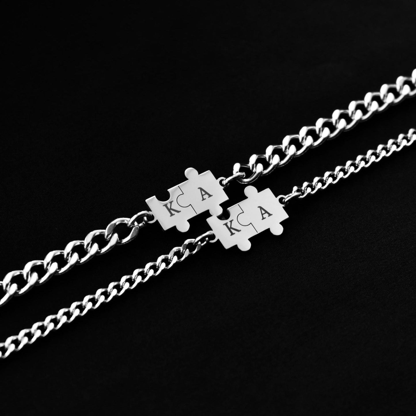 Custom Puzzle Couple Bracelets Initials, Personalized Matching set Bracelet, Engraving Letter, Gift for Couples, Gift His and Hers Jewelry - LoveBrasleT - Couple Gift Store