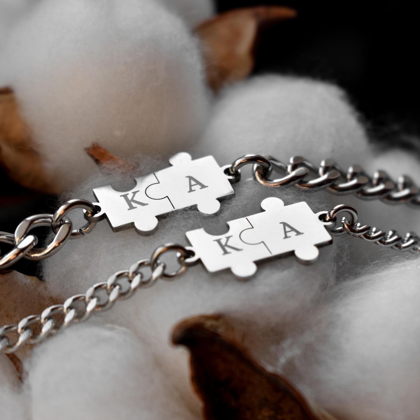 Custom Puzzle Couple Bracelets Initials, Personalized Matching set Bracelet, Engraving Letter, Gift for Couples, Gift His and Hers Jewelry - LoveBrasleT - Couple Gift Store