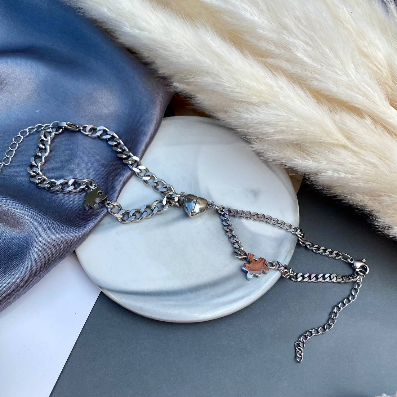 Magnetic Heart Couple Bracelets optional with: engraved Heart "I love you", Puzzles, Infinity Symbols, Initials; Gift for Couples, Him, Her - LoveBrasleT - Couple Gift Store