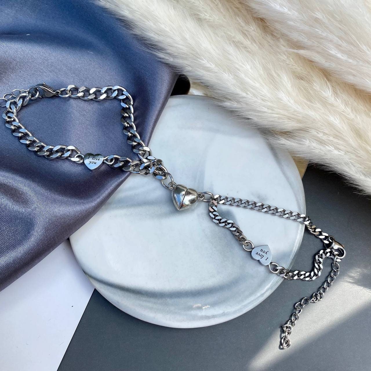 Magnetic Heart Couple Bracelets optional with: engraved Heart "I love you", Puzzles, Infinity Symbols, Initials; Gift for Couples, Him, Her - LoveBrasleT - Couple Gift Store