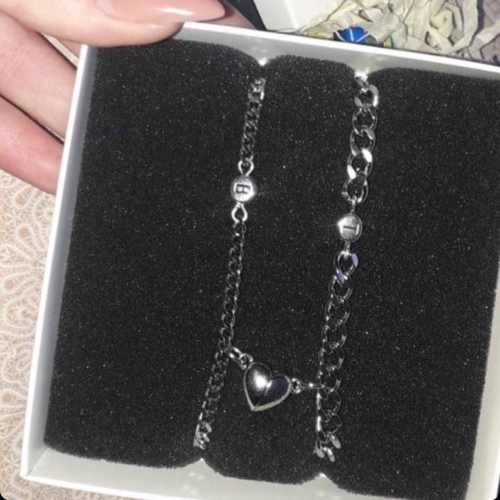 Magnetic Heart Couple Bracelets optional with: engraved Heart "I love you", Puzzles, Infinity Symbols, Initials; Gift for Couples, Him, Her - LoveBrasleT - Couple Gift Store
