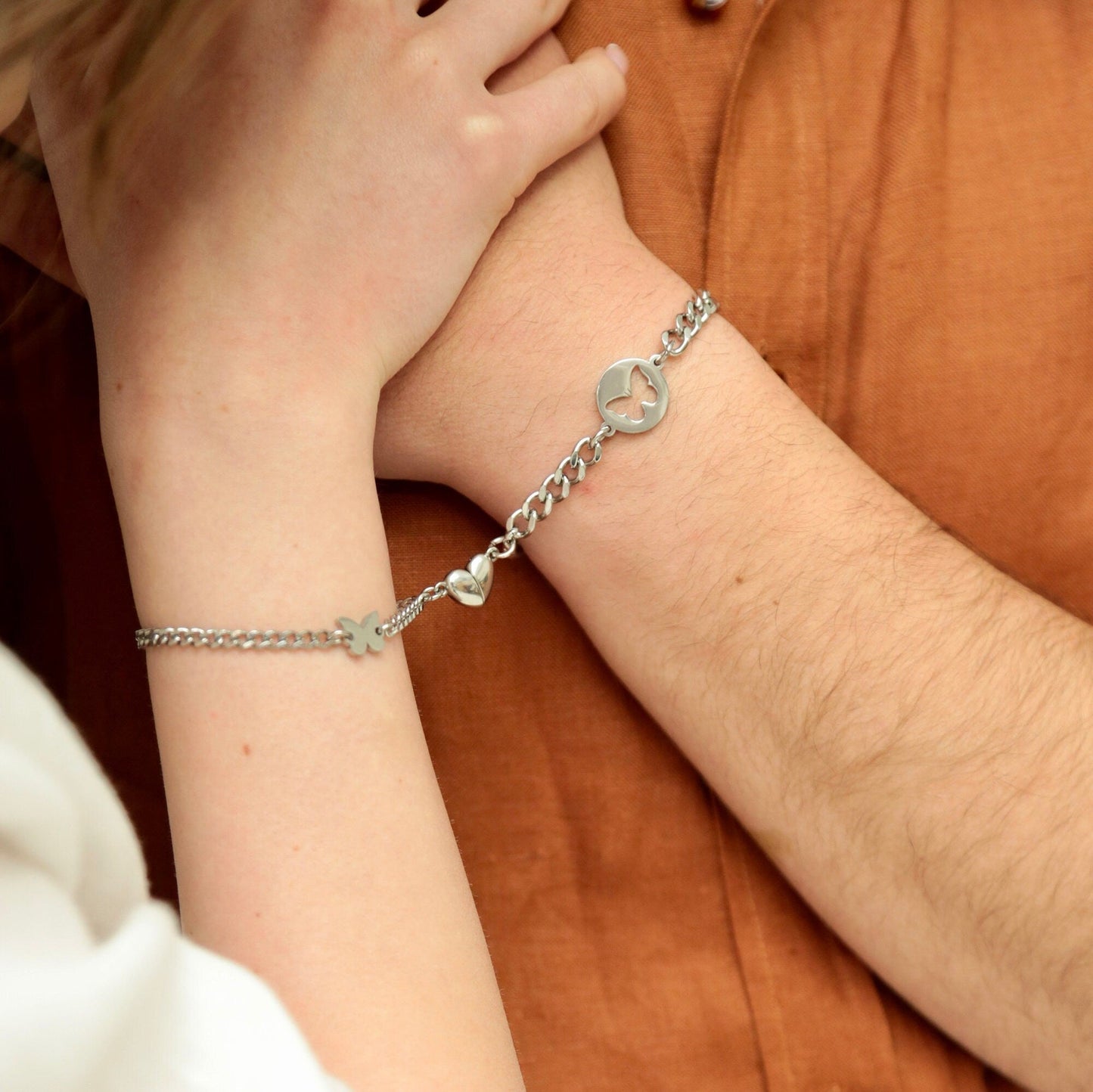 Magnetic Heart Couple Bracelets with Butterflies, Matching Bracelets, Gift for Lovers, Couples, Friend, Husband Wife, His and Hers Bracelets - LoveBrasleT - Couple Gift Store