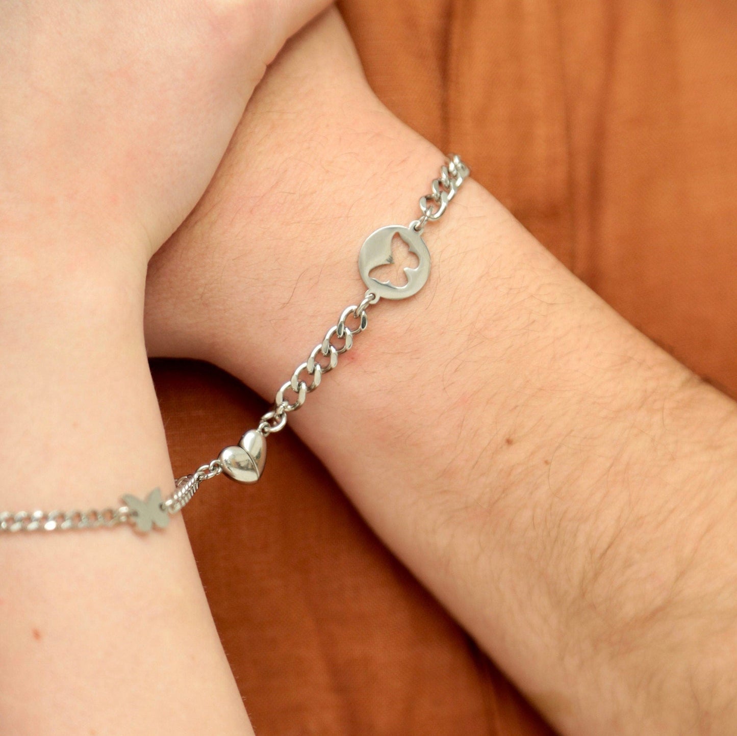 Magnetic Heart Couple Bracelets with Butterflies, Matching Bracelets, Gift for Lovers, Couples, Friend, Husband Wife, His and Hers Bracelets - LoveBrasleT - Couple Gift Store