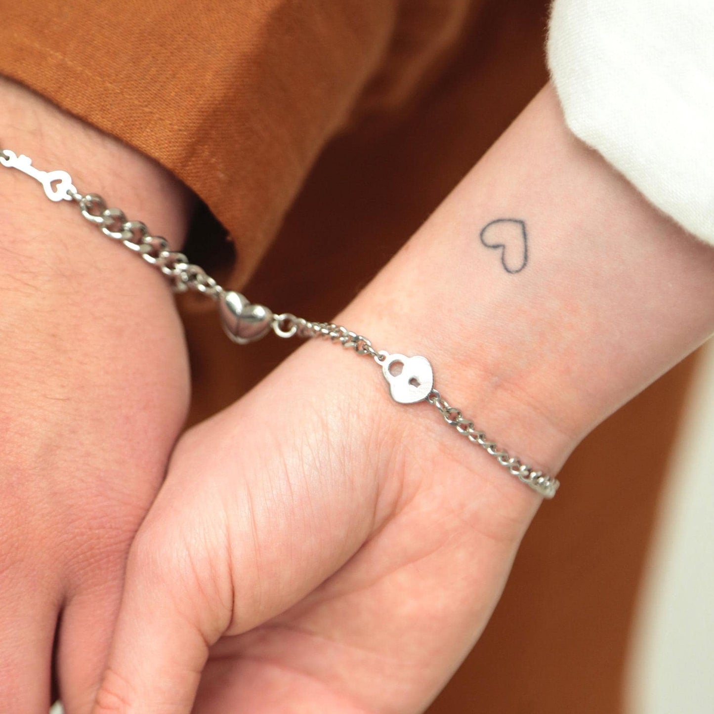Magnetic Heart Couple Bracelets with Key and Lock (Stainless Steel), Gift for Lovers, Couples, Friend, Husband Wife, His and Hers Bracelets - LoveBrasleT - Couple Gift Store