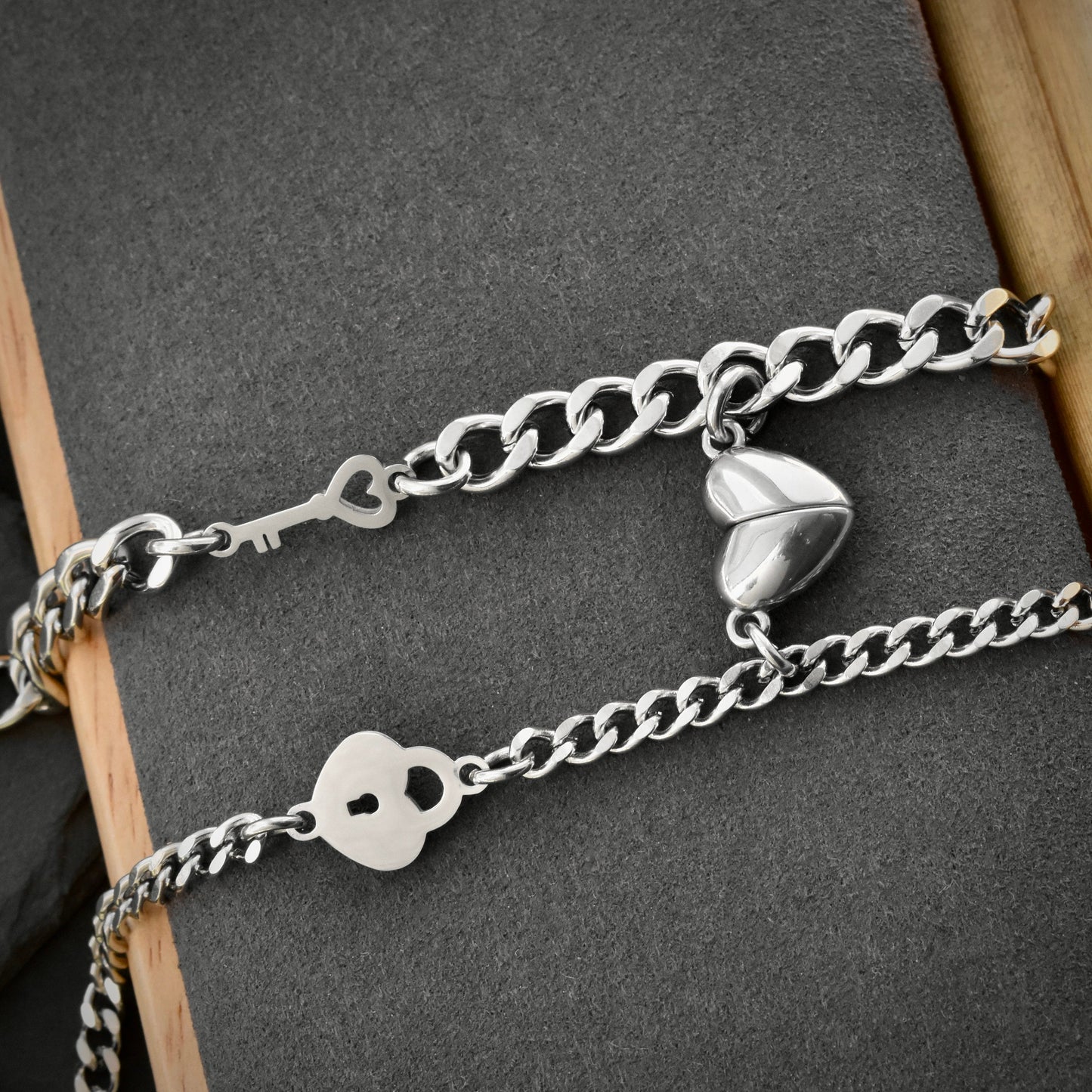 Magnetic Heart Couple Bracelets with Key and Lock (Stainless Steel), Gift for Lovers, Couples, Friend, Husband Wife, His and Hers Bracelets - LoveBrasleT - Couple Gift Store