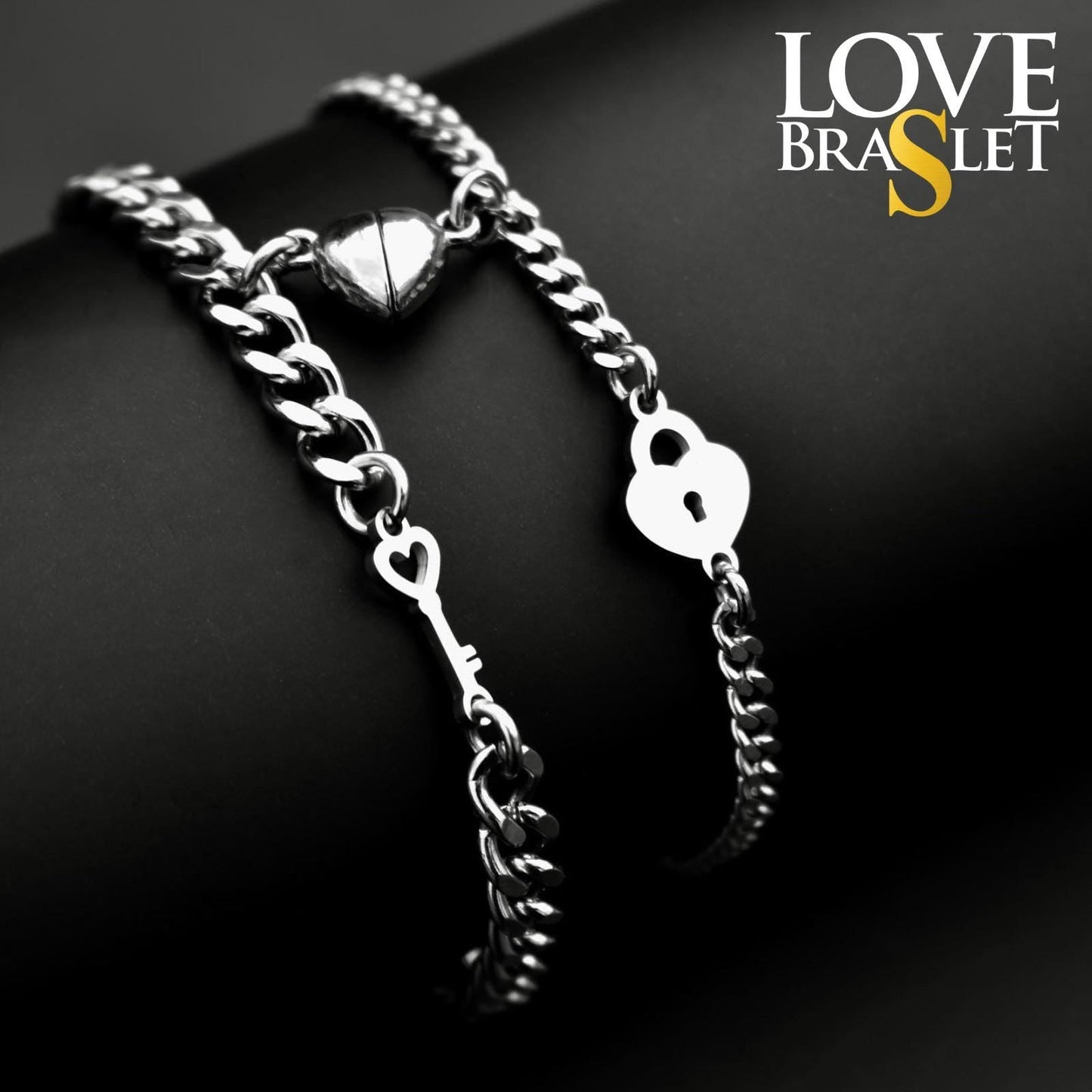 Magnetic Heart Couple Bracelets with Key and Lock (Stainless Steel), Gift for Lovers, Couples, Friend, Husband Wife, His and Hers Bracelets - LoveBrasleT - Couple Gift Store