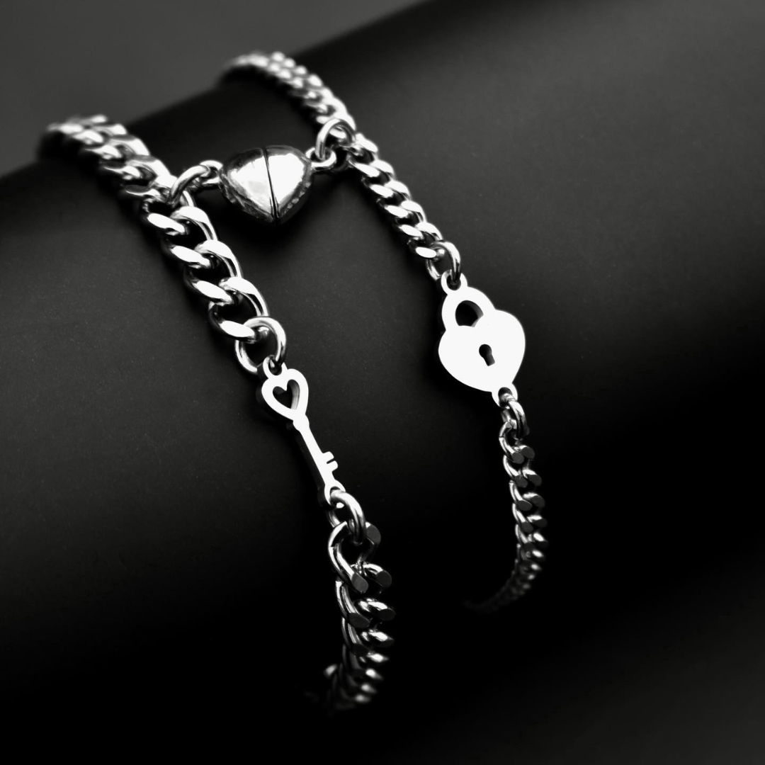 Magnetic Heart Couple Bracelets with Key and Lock (Stainless Steel