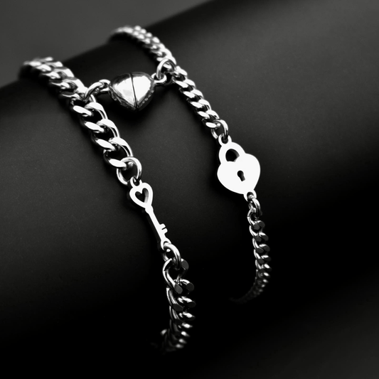 Magnetic Heart Couple Bracelets with Key and Lock (Stainless Steel), Gift for Lovers, Couples, Friend, Husband Wife, His and Hers Bracelets - LoveBrasleT – Matching Couples Gift Store