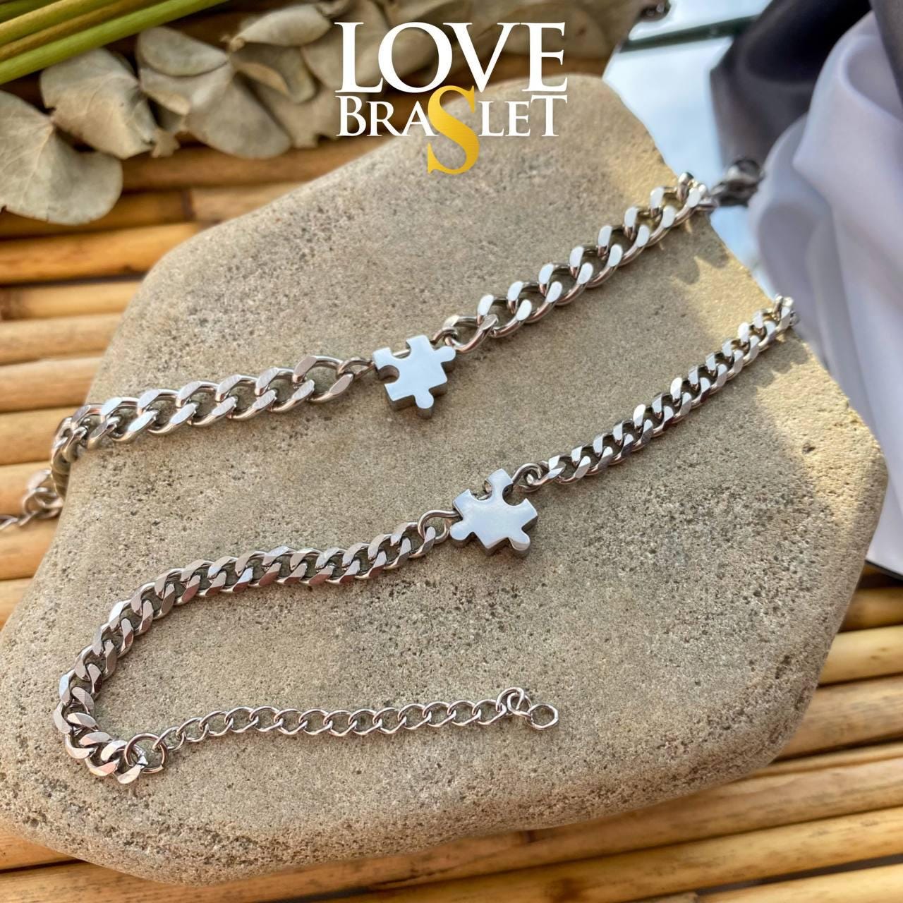 Matching Bracelets with Puzzle charms, Set of 2 Couple Custom Bracelets, Gift for Couples, Pair, Friend, Husband Wife, His & Hers Jewelry - LoveBrasleT - Couple Gift Store