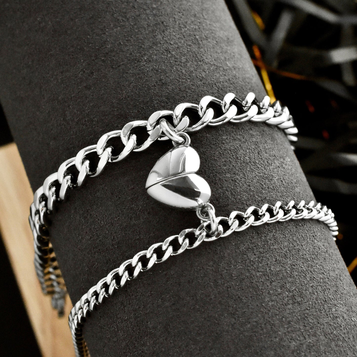 Matching Couples Bracelets with Heart, Relationship Gift For Boyfriend, Magnetic Bracelet Set Of 2, His and Hers Jewelry, Couple Gift - LoveBrasleT - Couple Gift Store