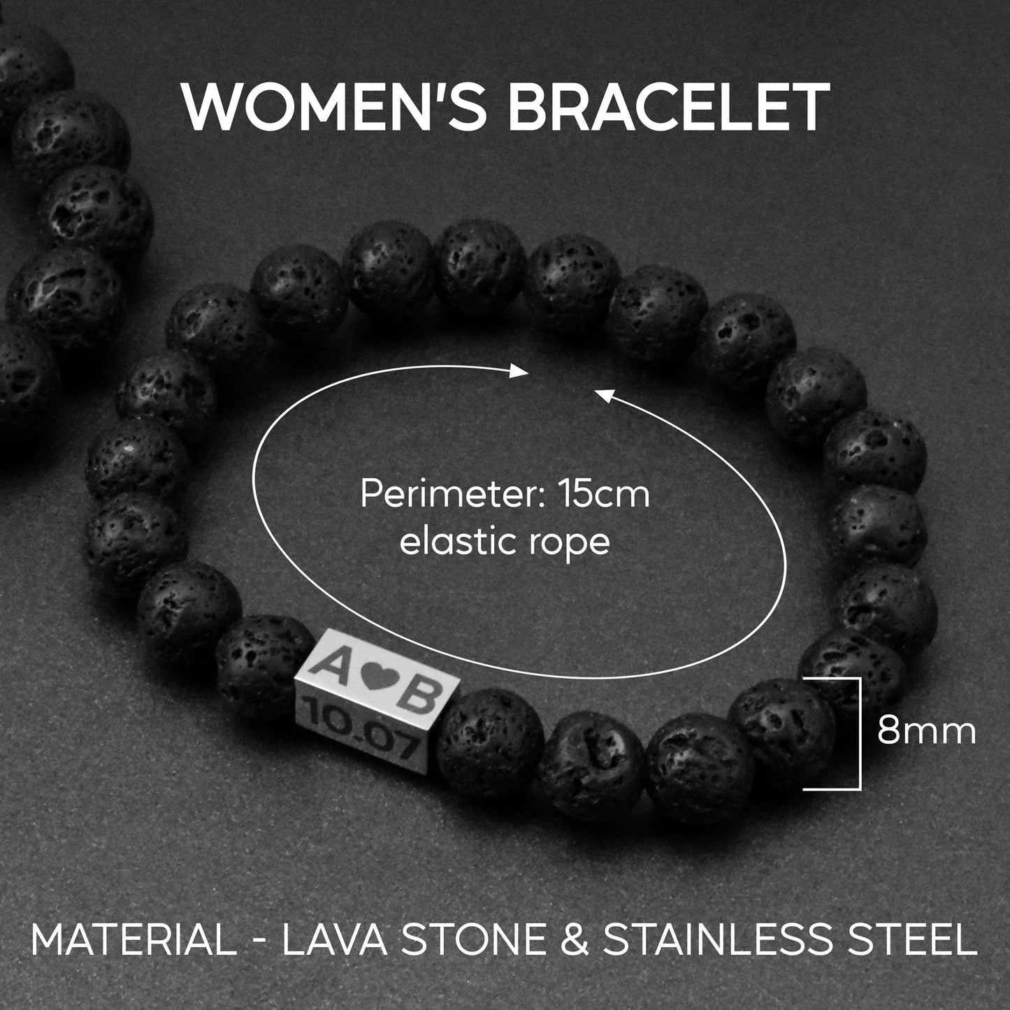 Personalized Beaded Matching Bracelet for Couples with Black stone Lava - LoveBrasleT – Matching Couples Gift Store
