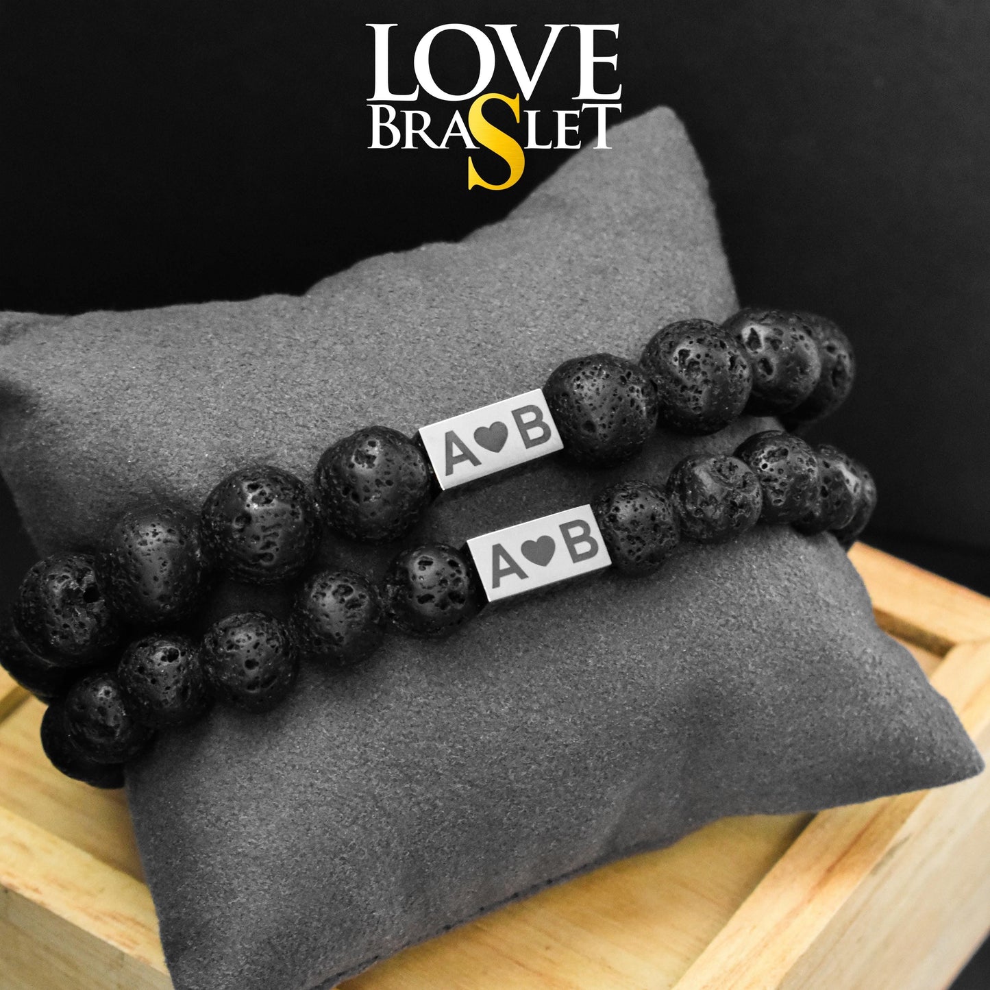 Personalized Beaded Matching Bracelet for Couples with Black stone Lava - LoveBrasleT – Matching Couples Gift Store