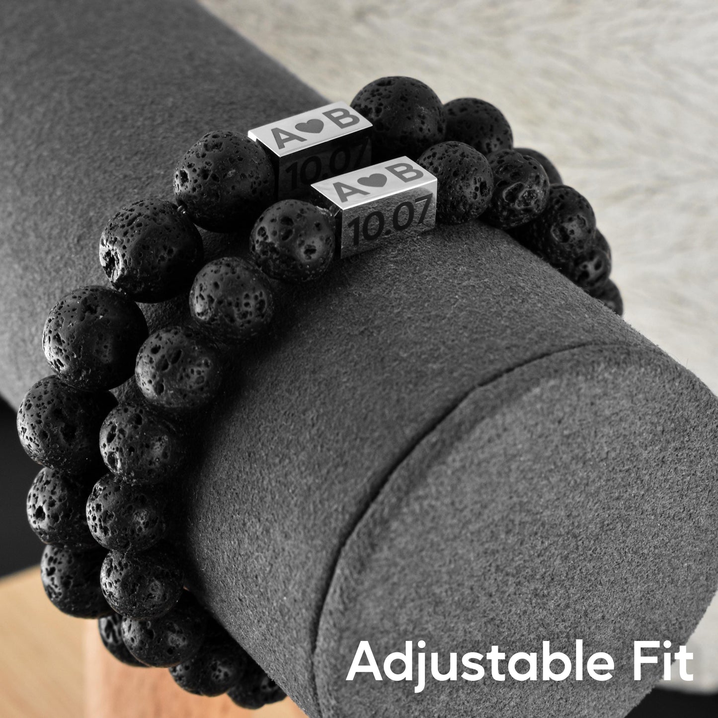 Personalized Beaded Matching Bracelet for Couples with Black stone Lava - LoveBrasleT – Matching Couples Gift Store