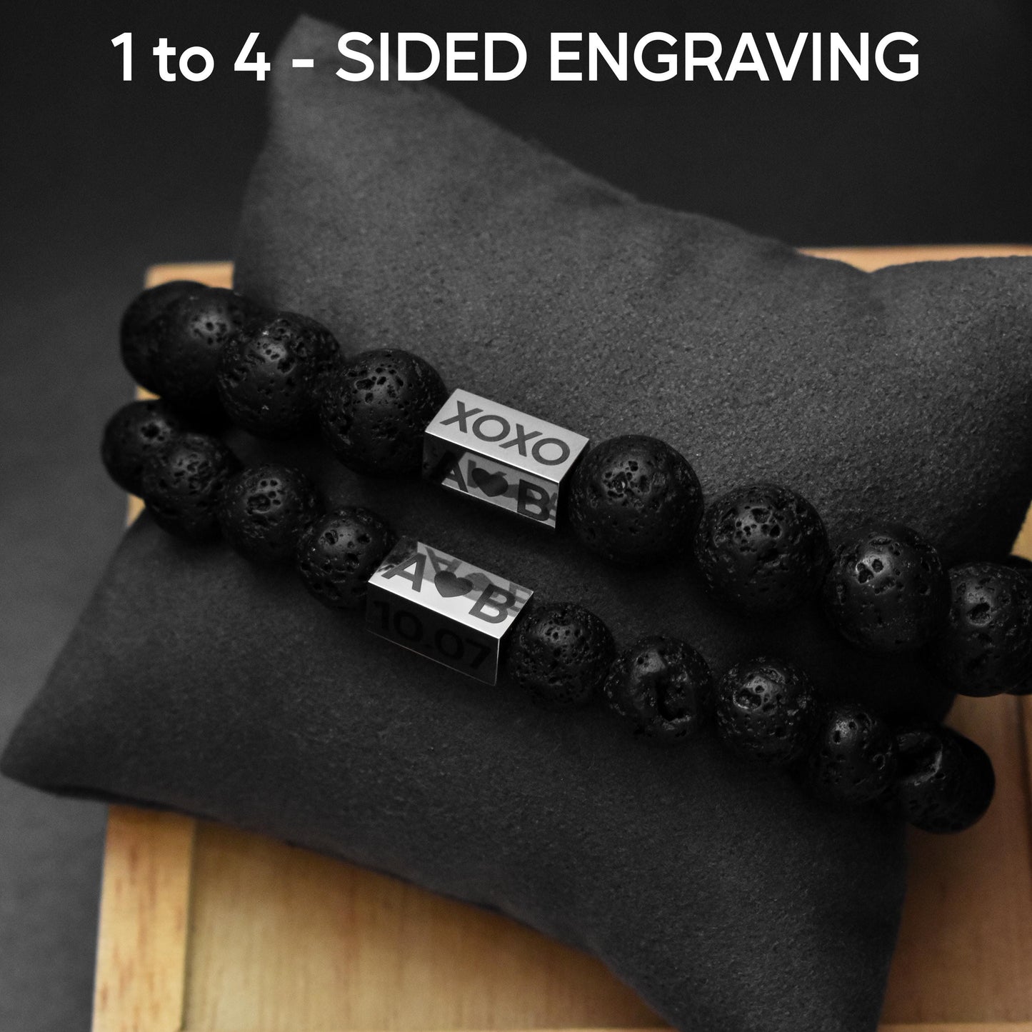 Personalized Beaded Matching Bracelet for Couples with Black stone Lava - LoveBrasleT – Matching Couples Gift Store