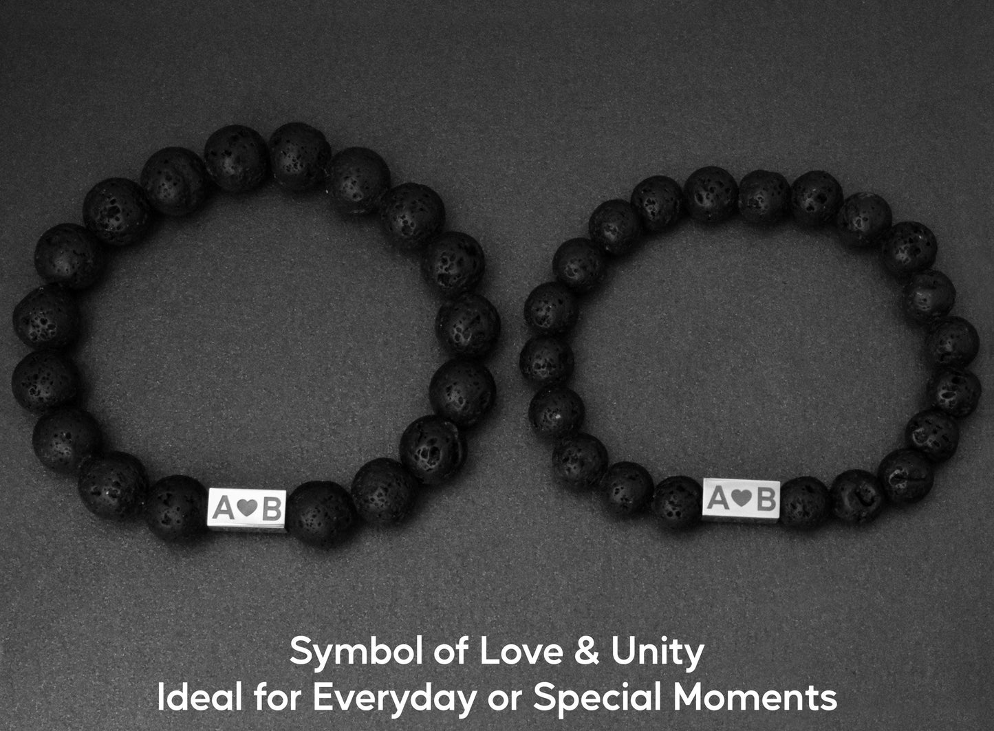 Personalized Beaded Matching Bracelet for Couples with Black stone Lava - LoveBrasleT – Matching Couples Gift Store