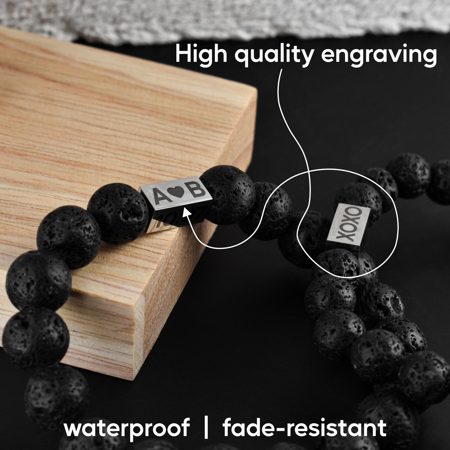 Personalized Beaded Matching Bracelet for Couples with Black stone Lava - LoveBrasleT – Matching Couples Gift Store