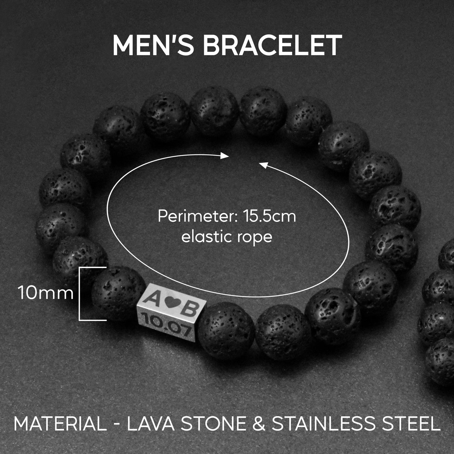 Personalized Beaded Matching Bracelet for Couples with Black stone Lava - LoveBrasleT – Matching Couples Gift Store