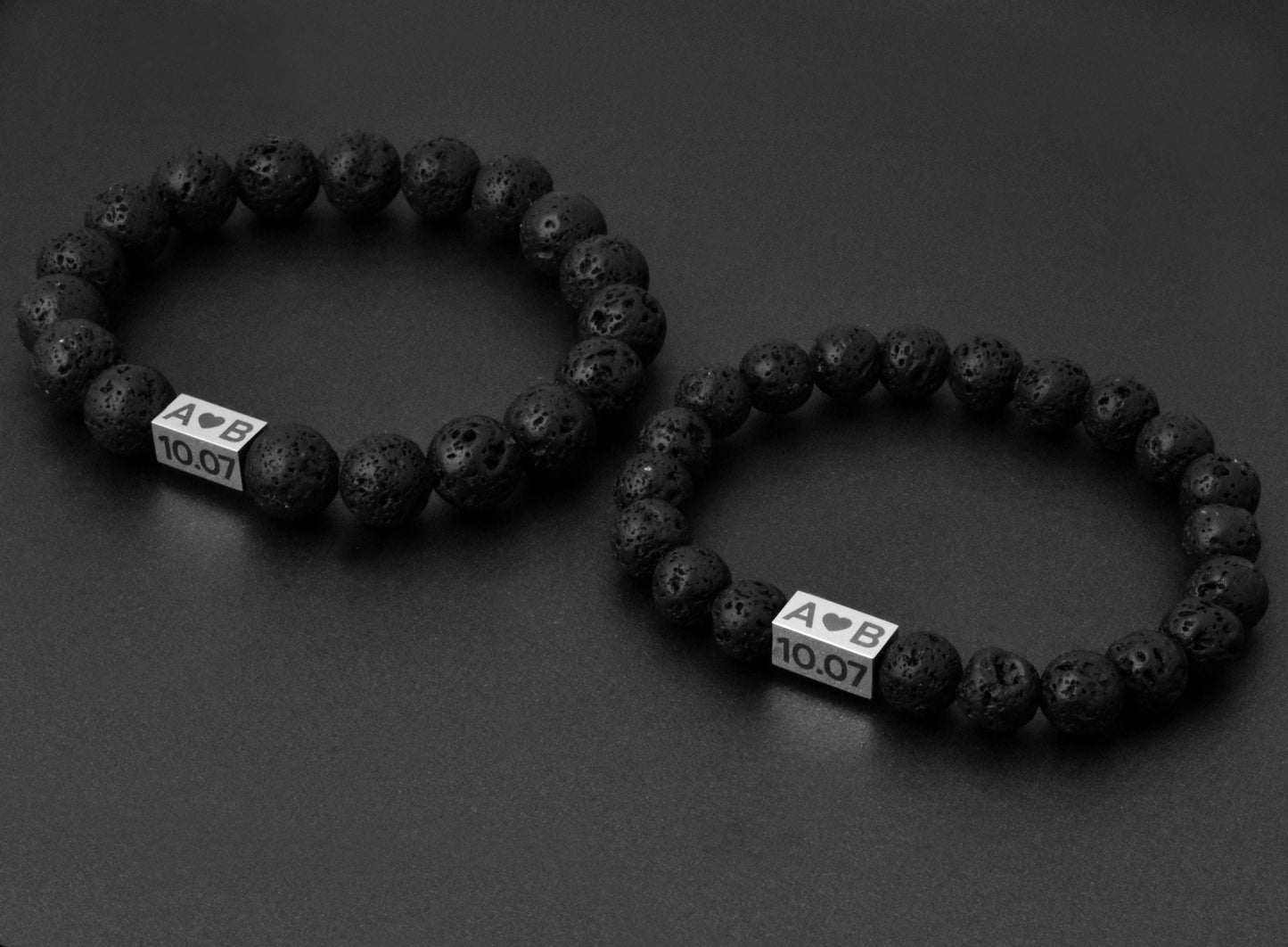 Personalized Beaded Matching Bracelet for Couples with Black stone Lava - LoveBrasleT – Matching Couples Gift Store