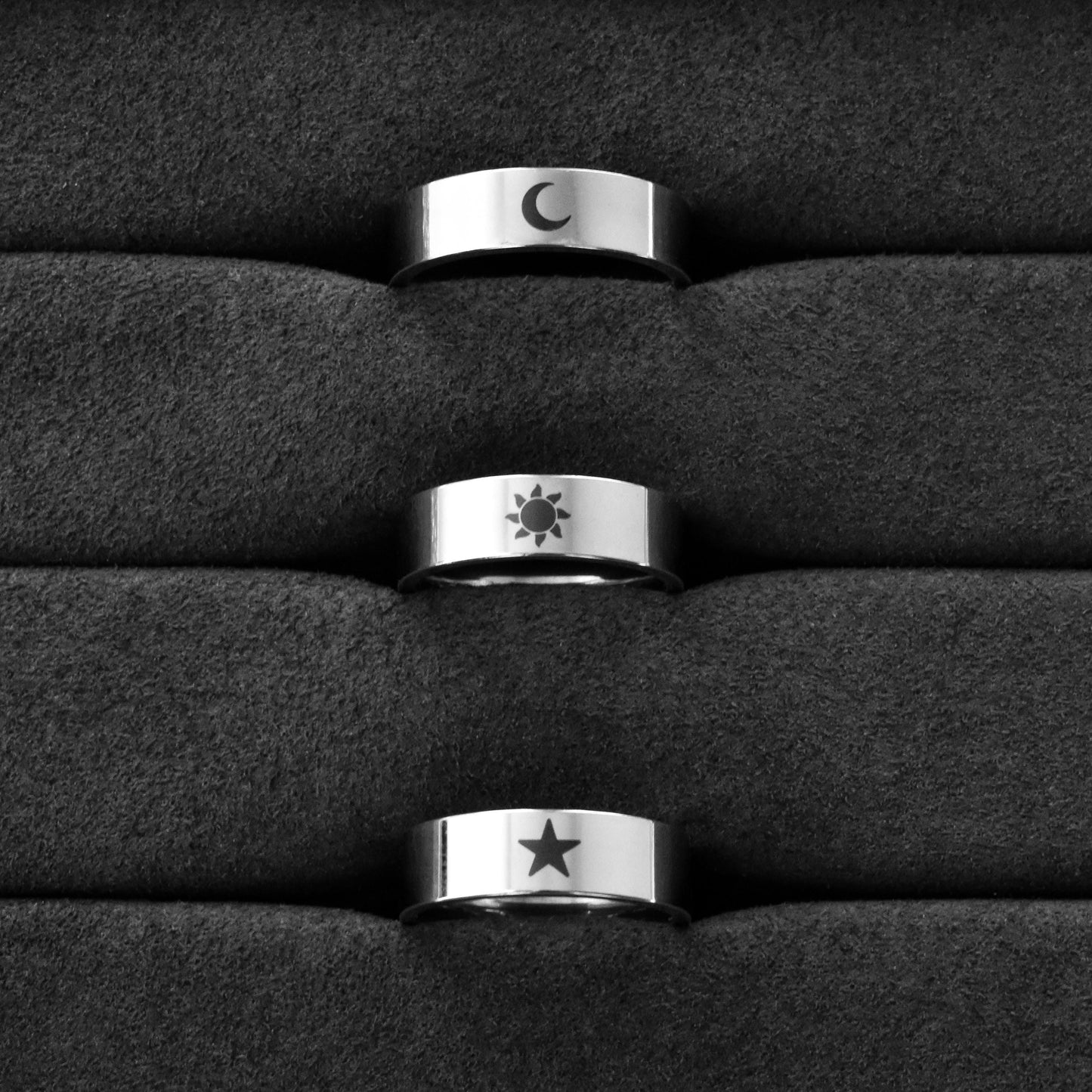 Personalized Couple Rings Moon, Sun, Star | Custom Name Ring Engraved, Promise Gift for Couples, BFF, Matching ring set, Jewelry Gift & Him - LoveBrasleT - Couple Gift Store