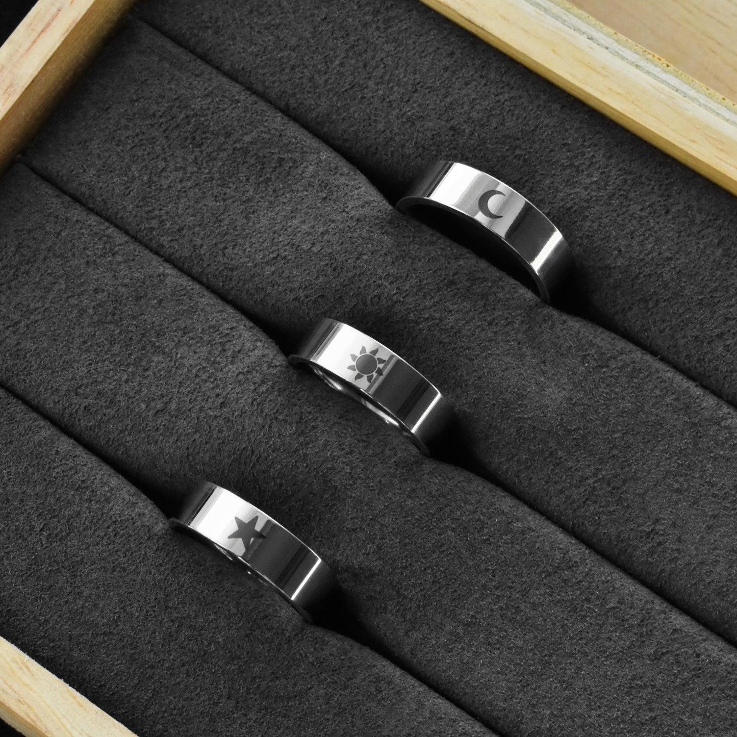 Personalized Couple Rings Moon, Sun, Star | Custom Name Ring Engraved, Promise Gift for Couples, BFF, Matching ring set, Jewelry Gift & Him - LoveBrasleT - Couple Gift Store