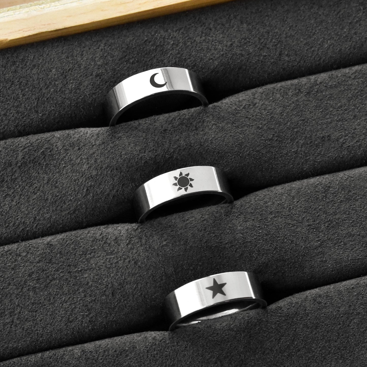 Personalized Couple Rings Moon, Sun, Star | Custom Name Ring Engraved, Promise Gift for Couples, BFF, Matching ring set, Jewelry Gift & Him - LoveBrasleT - Couple Gift Store