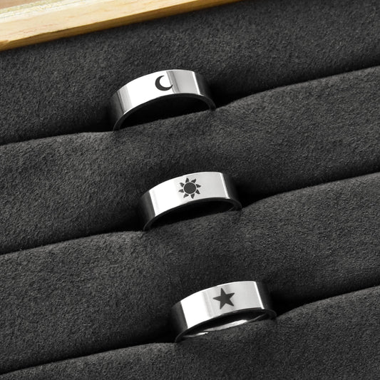 Personalized Couple Rings Moon, Sun, Star | Custom Name Ring Engraved, Promise Gift for Couples, BFF, Matching ring set, Jewelry Gift & Him - LoveBrasleT - Couple Gift Store