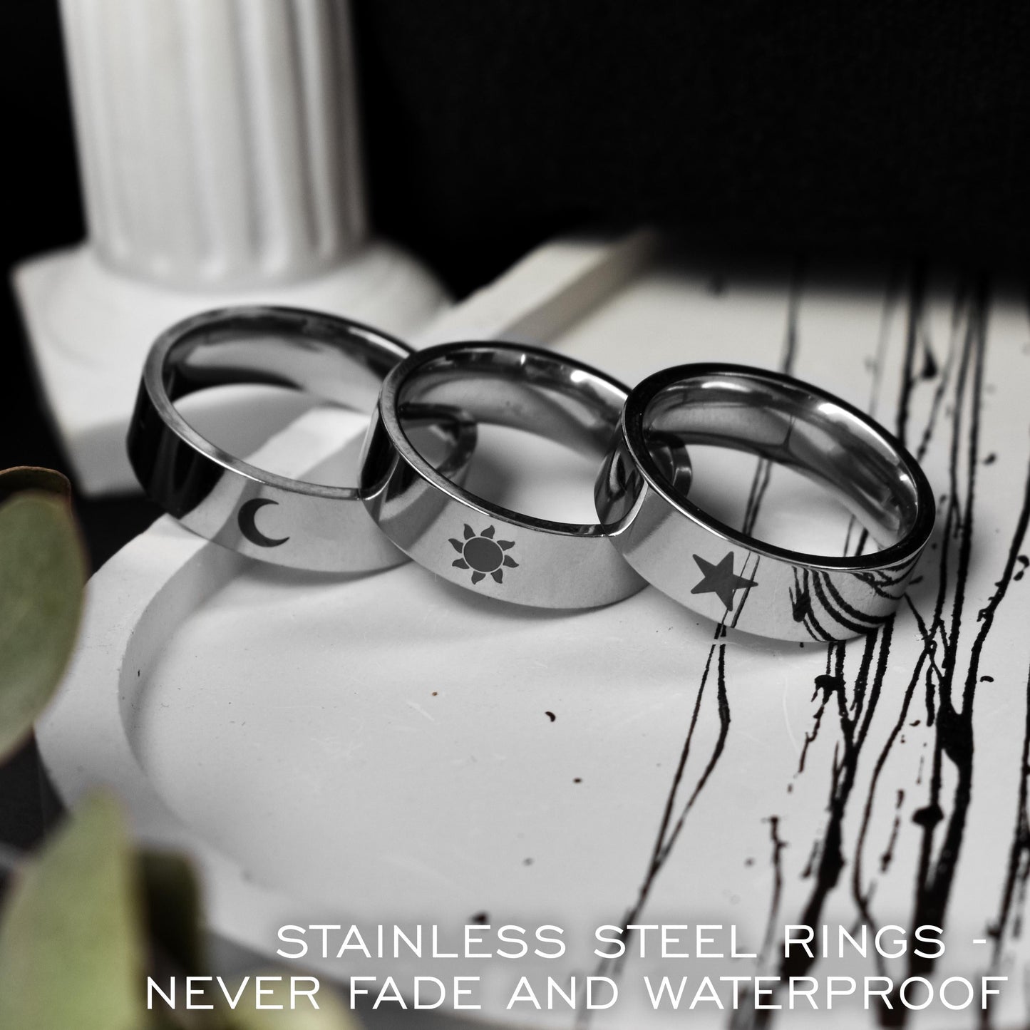 Personalized Couple Rings Moon, Sun, Star | Custom Name Ring Engraved, Promise Gift for Couples, BFF, Matching ring set, Jewelry Gift & Him - LoveBrasleT - Couple Gift Store