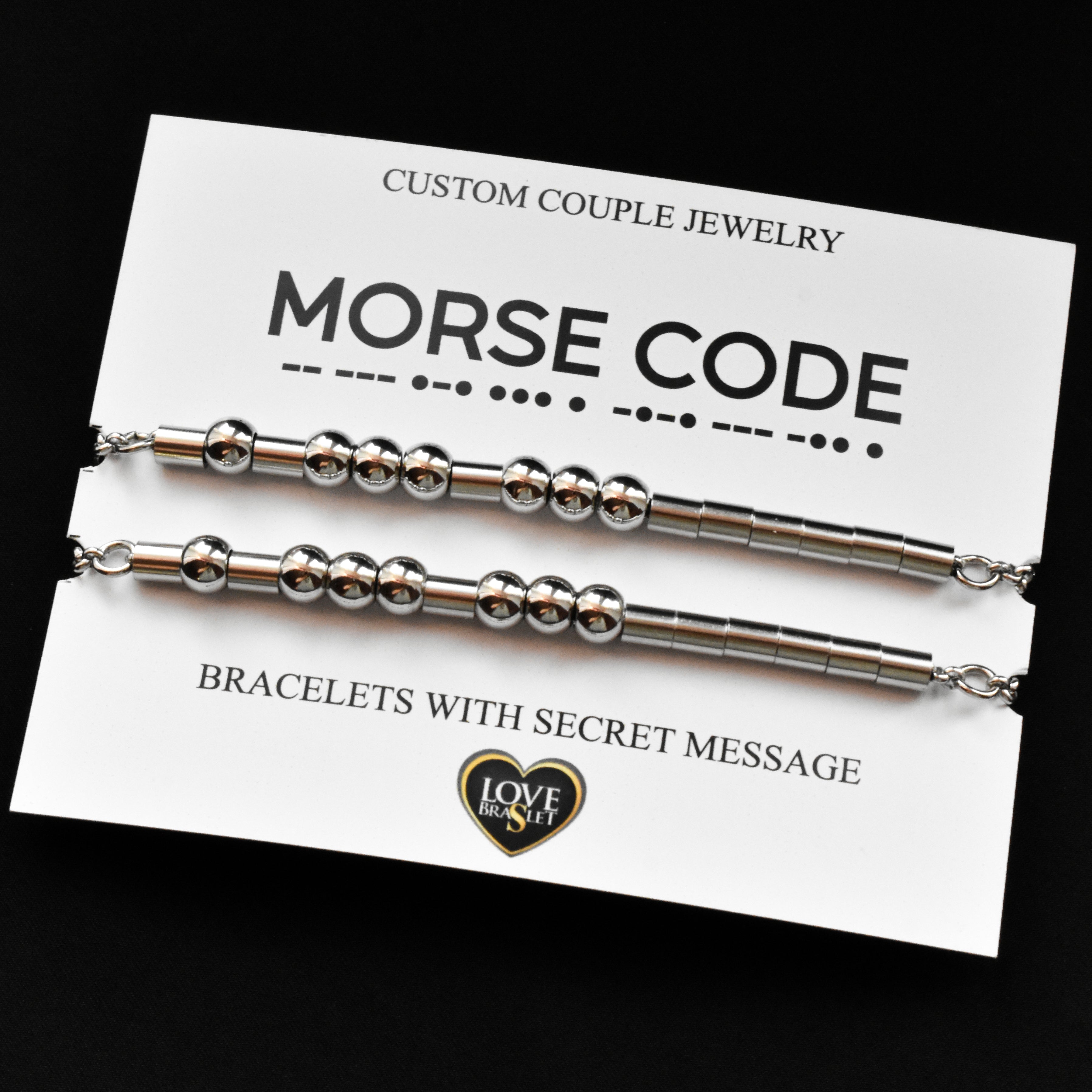 Personalized Morse Code Couple Bracelets, Custom Hidden Message