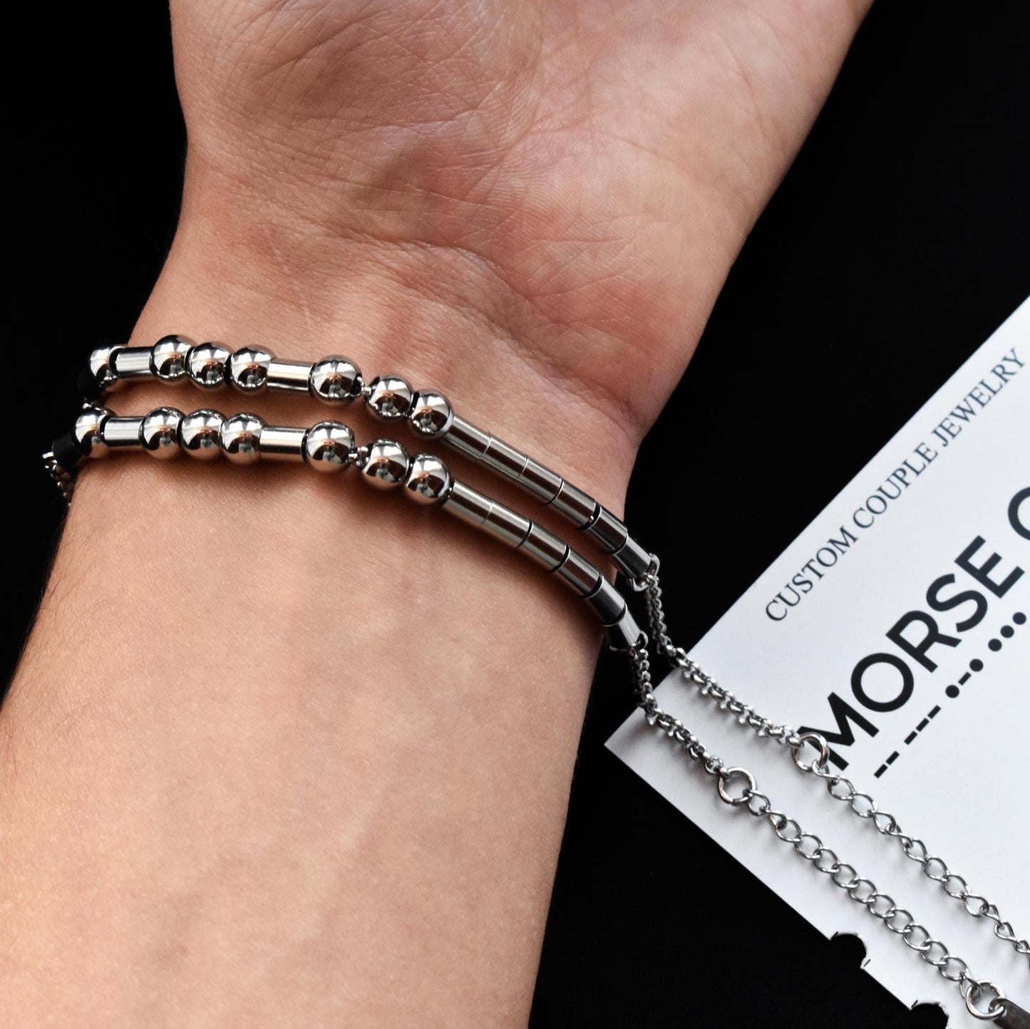 Personalized Morse Code Couple Bracelets, Custom Hidden Message Matching Bracelet, Secret Beaded Name, Gift for couples, friend, His & Her - LoveBrasleT - Couple Gift Store
