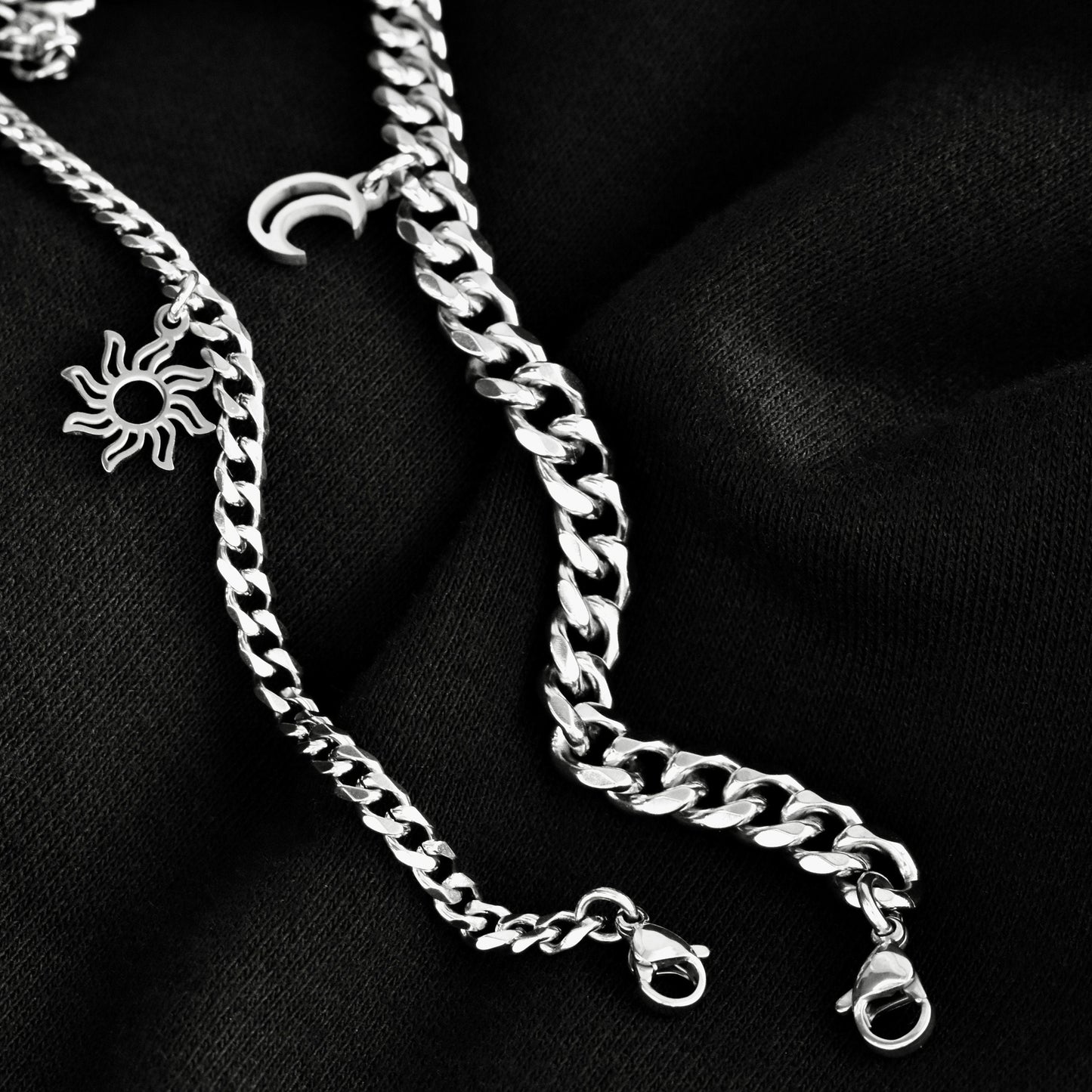 Set of 2 Couples Bracelets with Sun and Moon charms (stainless steel), His and Hers Bracelets, Husband Wife Bracelets, Couples Gift Love - LoveBrasleT - Couple Gift Store