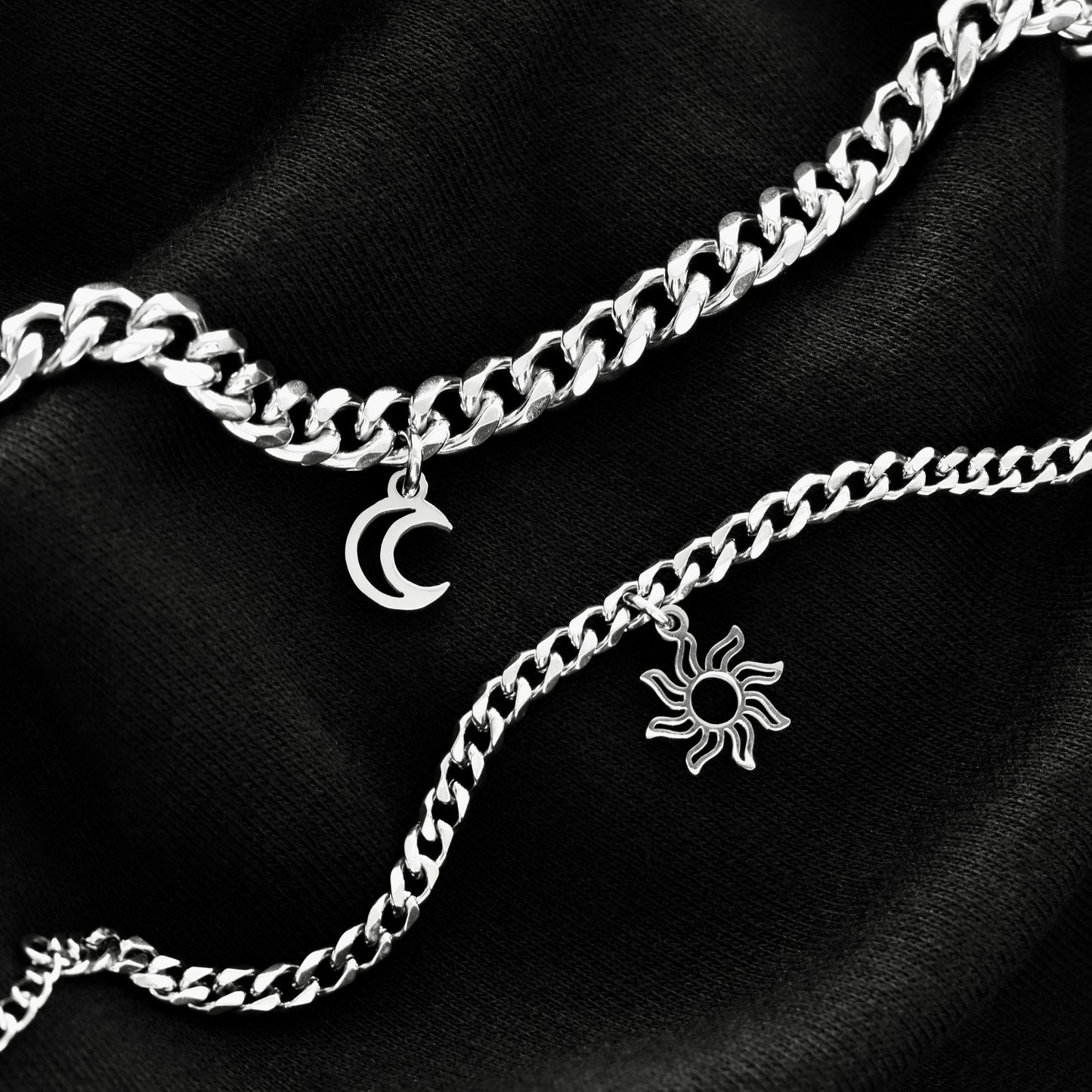 Set of 2 Couples Bracelets with Sun and Moon charms (stainless steel), His and Hers Bracelets, Husband Wife Bracelets, Couples Gift Love - LoveBrasleT - Couple Gift Store