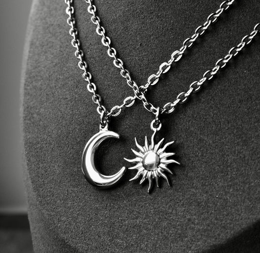 Sun and Moon Couple Necklace Set of 2 Couples Gift His and Her Necklace Silver Matching Couples Necklace Gifts for Her Him Best Friend Love - LoveBrasleT - Couple Gift Store