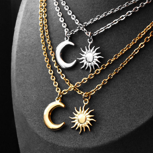 Sun and Moon Couple Necklace, Set of 2 His & Hers Necklaces, Silver and Gold Matching Necklace, Gifts for Her Him, Friendіship, Anniversary - LoveBrasleT - Couple Gift Store